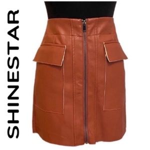 Shinestar Faux Leather Mini Skirt Zipper Front Cargo Pockets Women’s Size Small